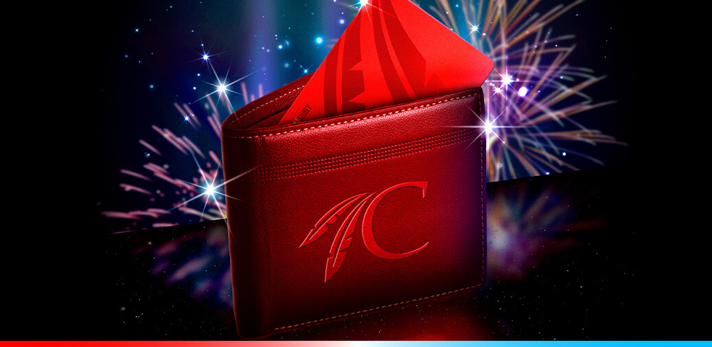 Red Choctaw wallet with a ruby rewards card in it