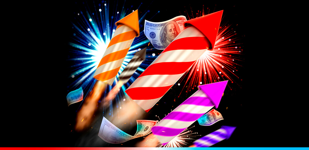Fireworks going off with money