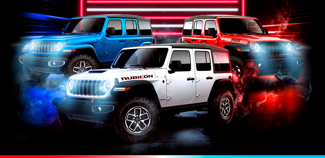 Red, White, Blue jeeps