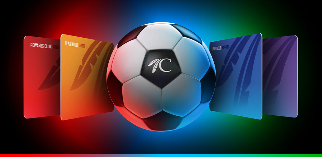 Soccer ball surrounded by rewards club cards
