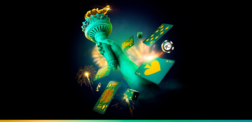 Lady Liberty hand with playing cards