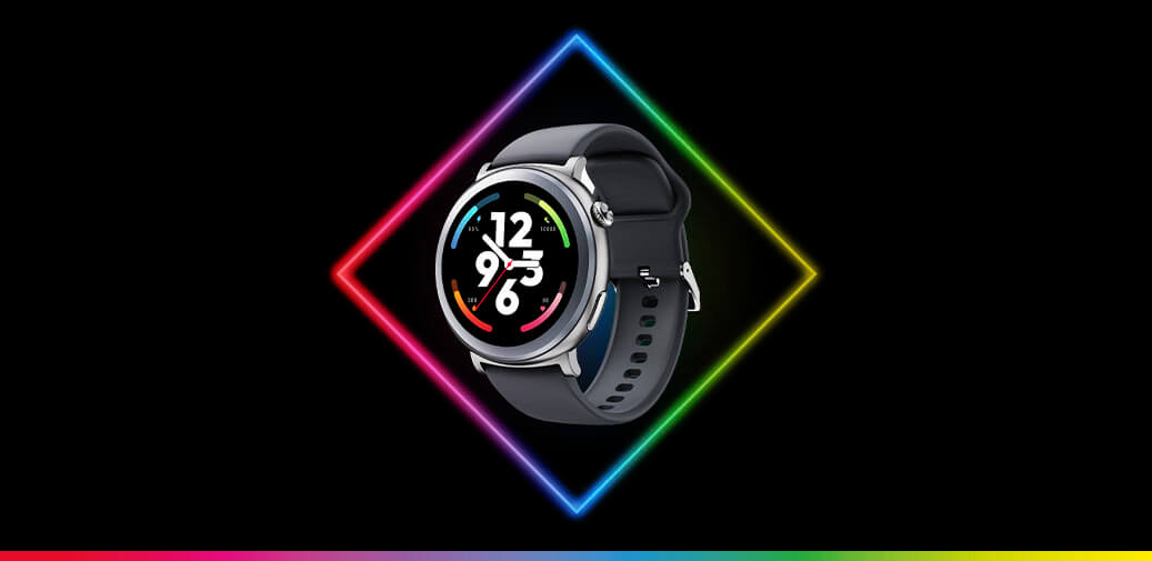 Smartwatch promotional graphic.