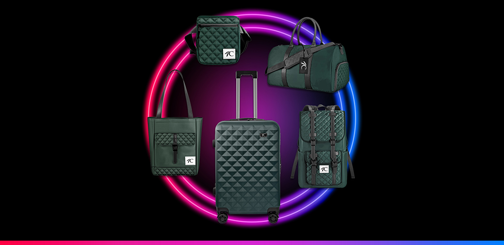 Collection of black travel bags and luggage.