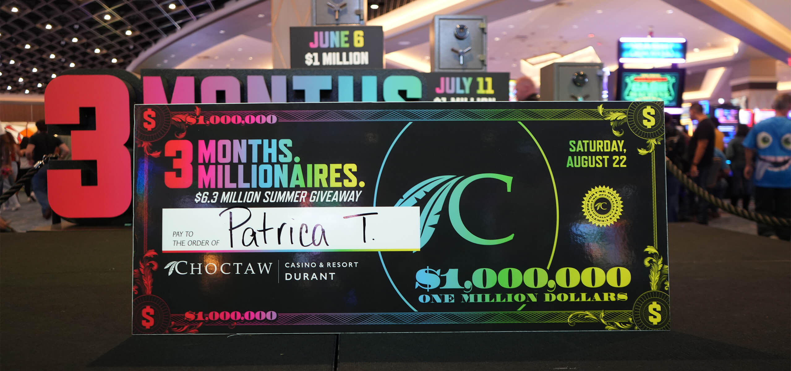 Patricia T.’s $1 million winner check.