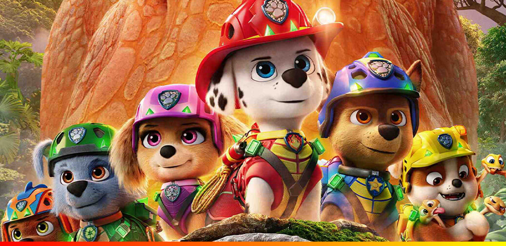 PAW Patrol pups on a dinosaur adventure.