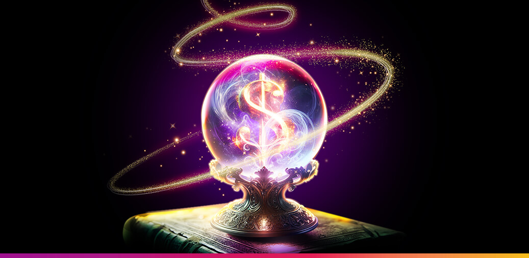 Crystal ball with a dollar sign in it