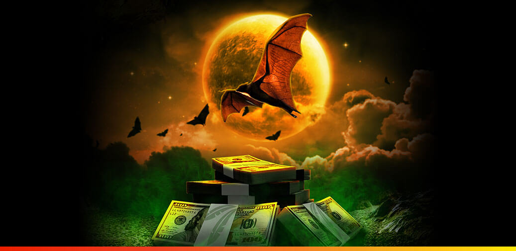 Bat flying by a moon