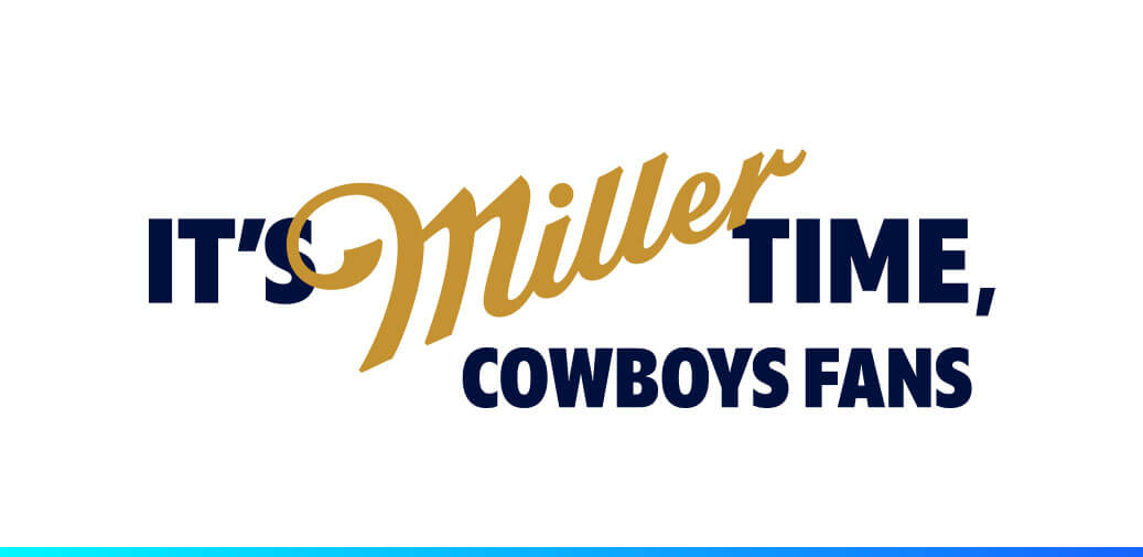 Illustrated football player diving to catch a Miller Lite can.