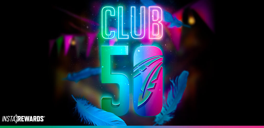 Club 50 logo surrounded by feathers