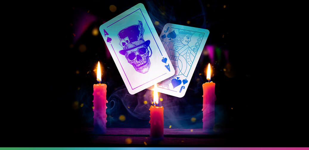 Playing cards over candle lights
