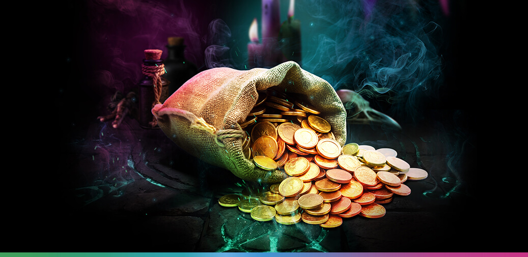 Bag of gold coins spilling over